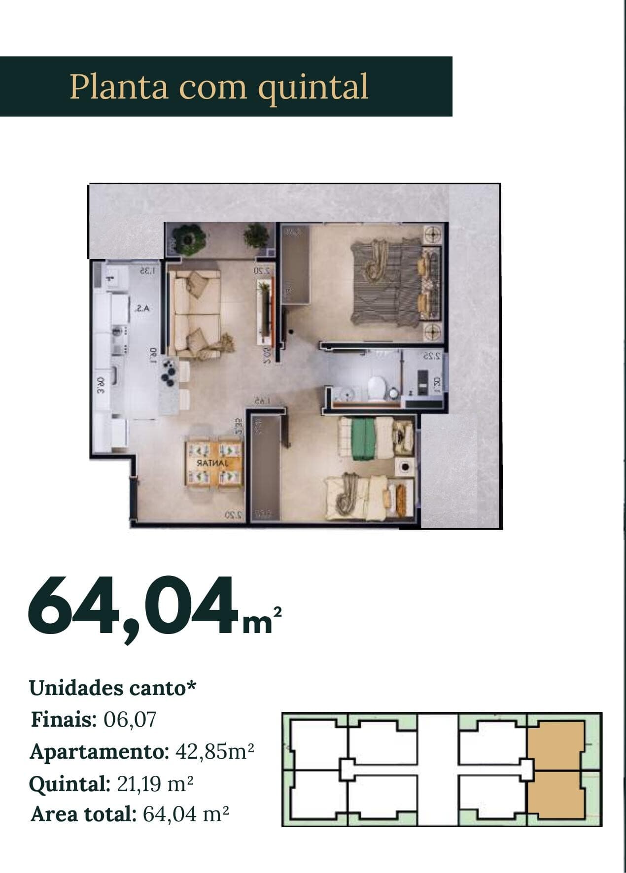 Planta baixa térreo com quintal — 64,04m²